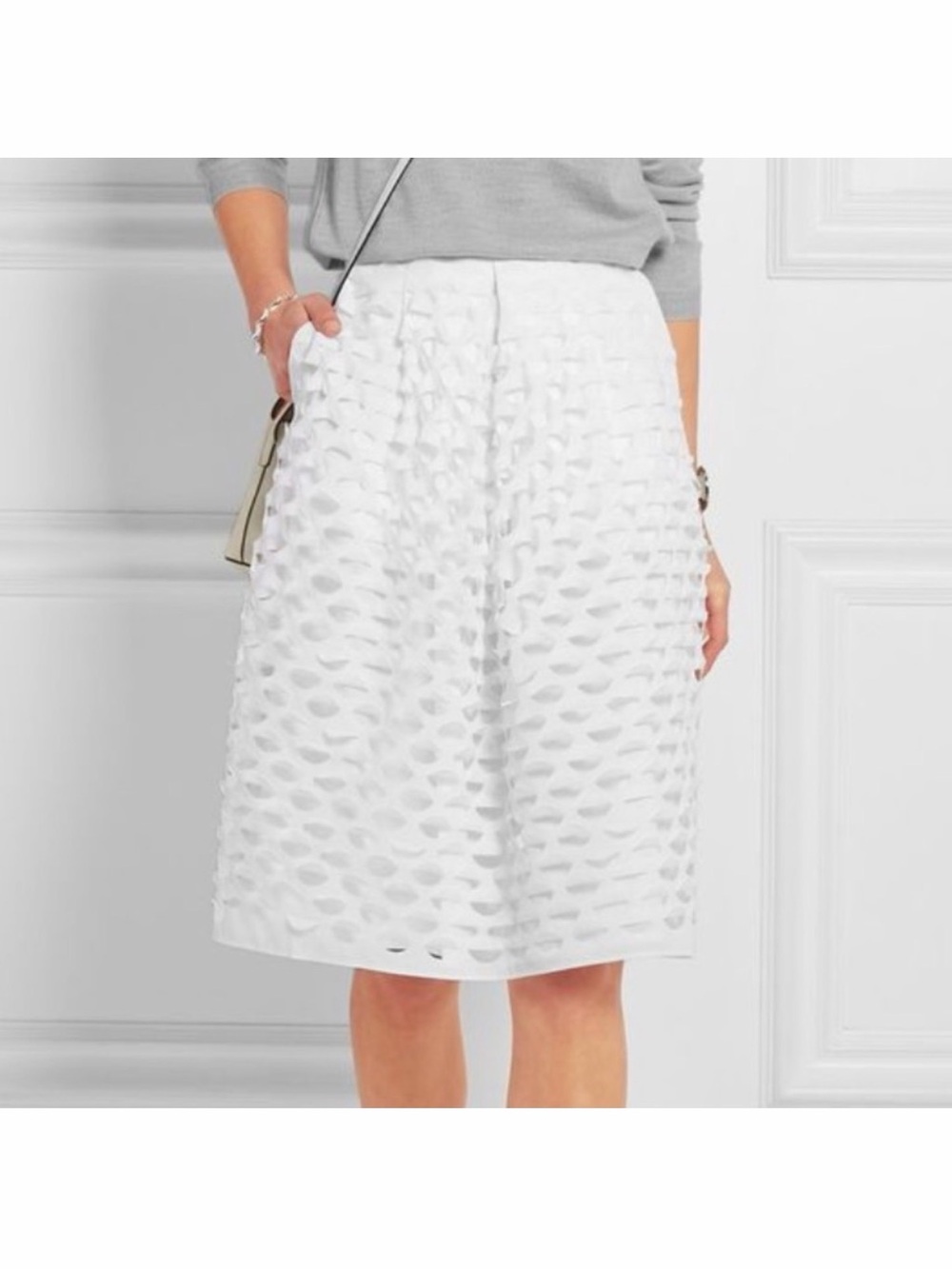 NWT J. Crew White Cut-out Textured A-Line Skirt